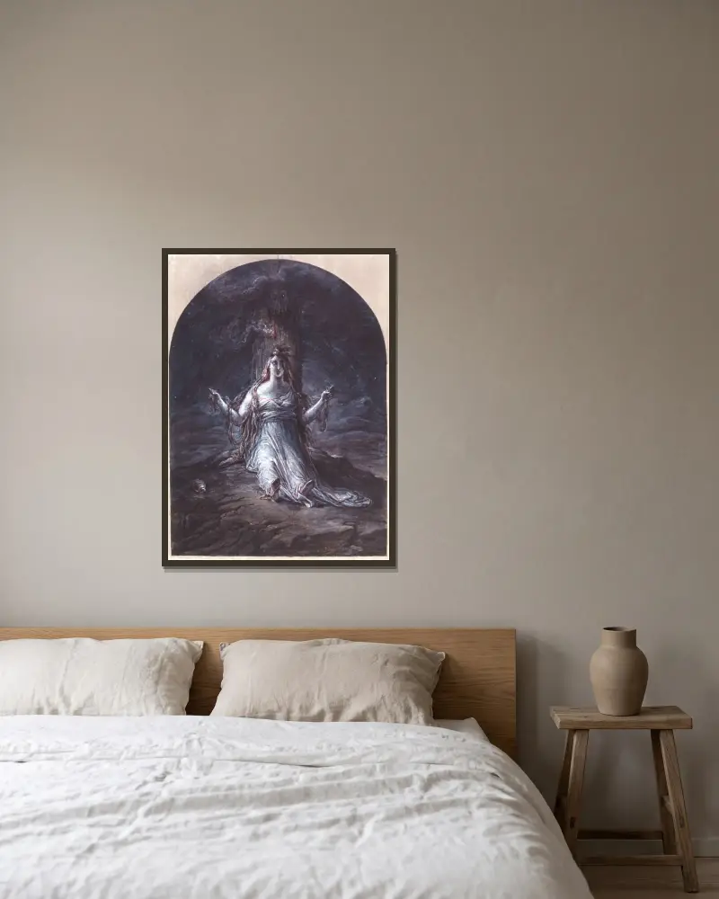 Maria Magdalena am Fuß des Kreuzes von David Humbert de Superville gerahmt an einer Wand
