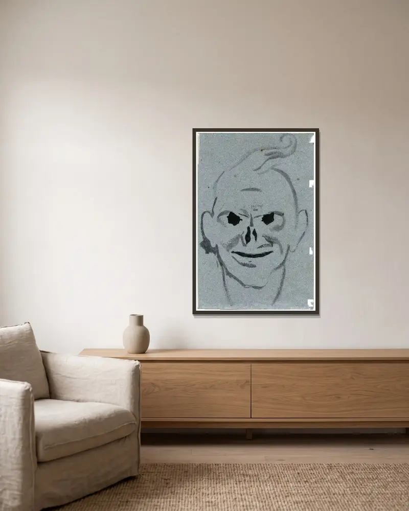 Skiss av ett monster av David Humbert de Superville inramad på en vägg