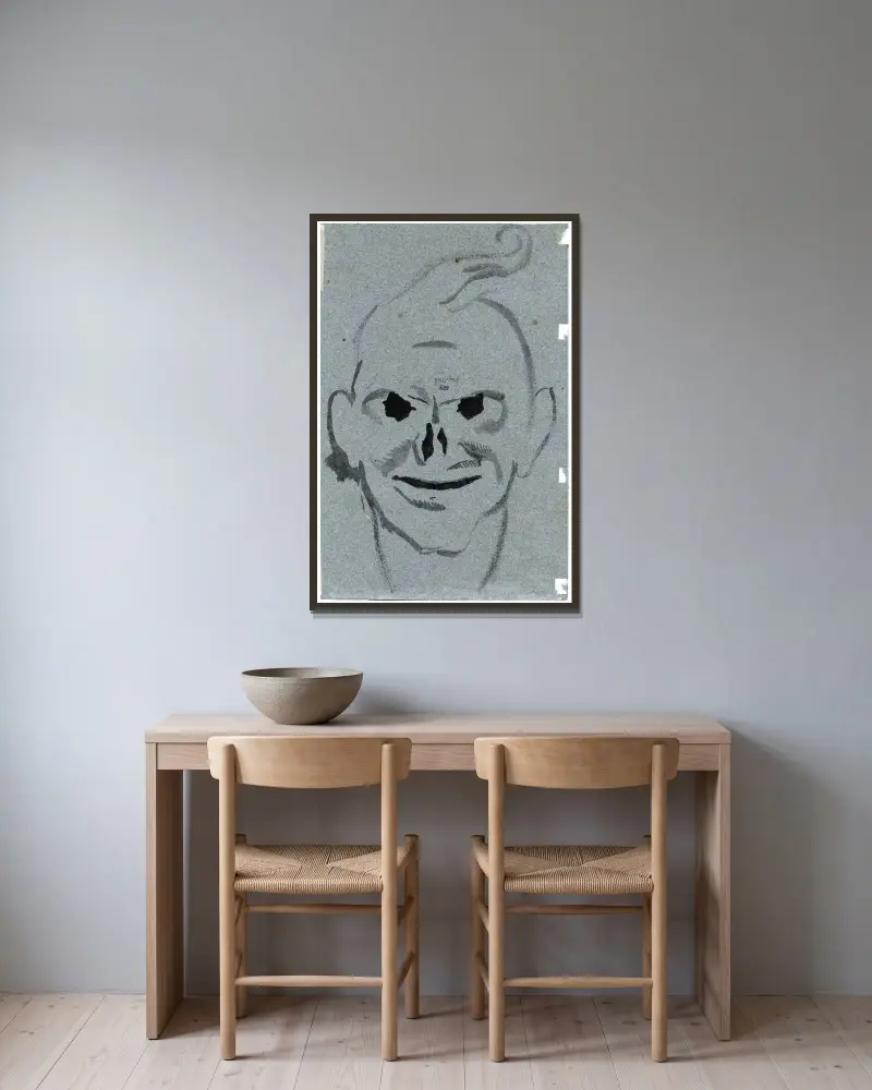Skiss av ett monster av David Humbert de Superville inramad på en vägg