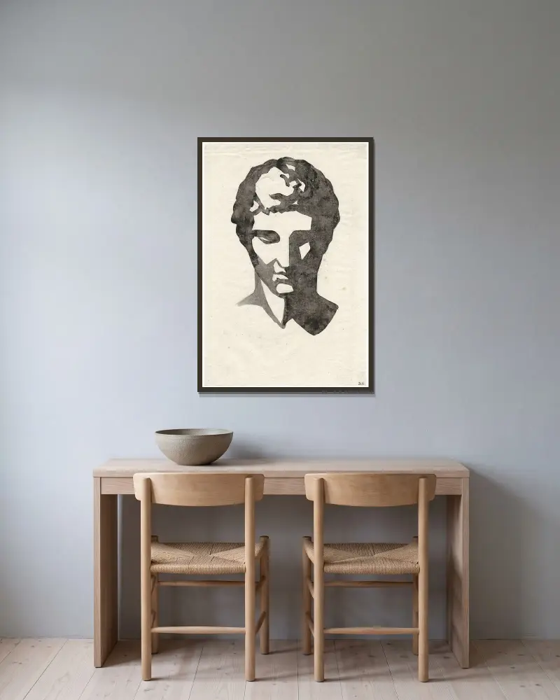 Skuggor på Praxiteles Hermes från Olympia av David Humbert de Superville inramad på en vägg