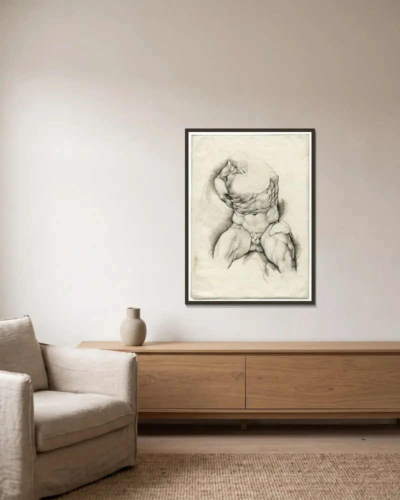 The Torso Belvedere av David Humbert de Superville inramad på en vägg