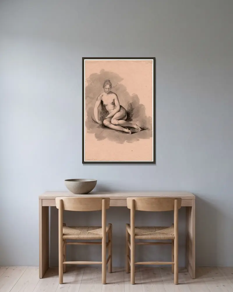 Weiblicher Akt, sitzend von David Humbert de Superville gerahmt an einer Wand
