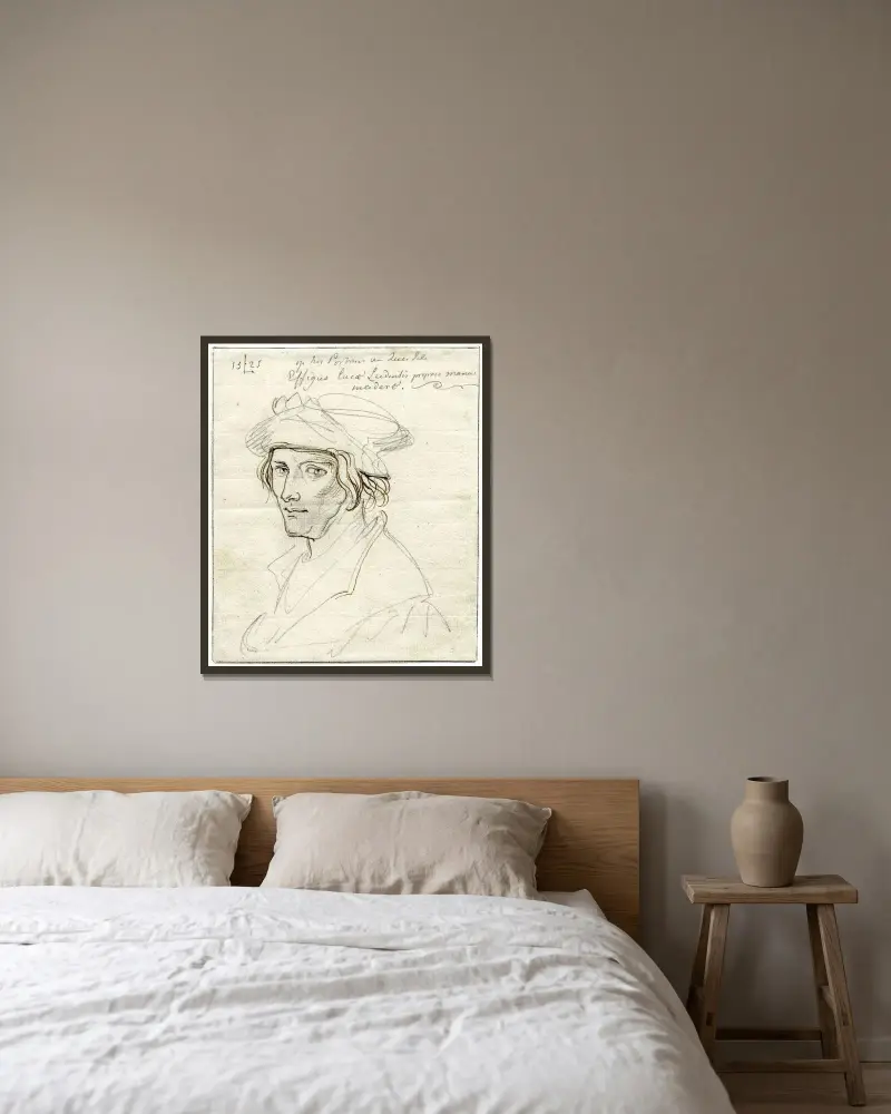Zelfportret Lucas van Leyden av David Humbert de Superville inramad på en vägg