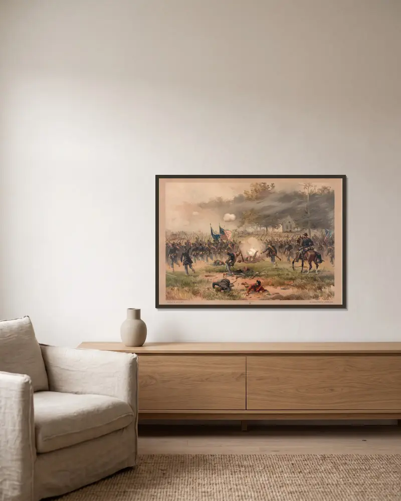 Battle of Antietam av Thure de Thulstrup inramad på en vägg