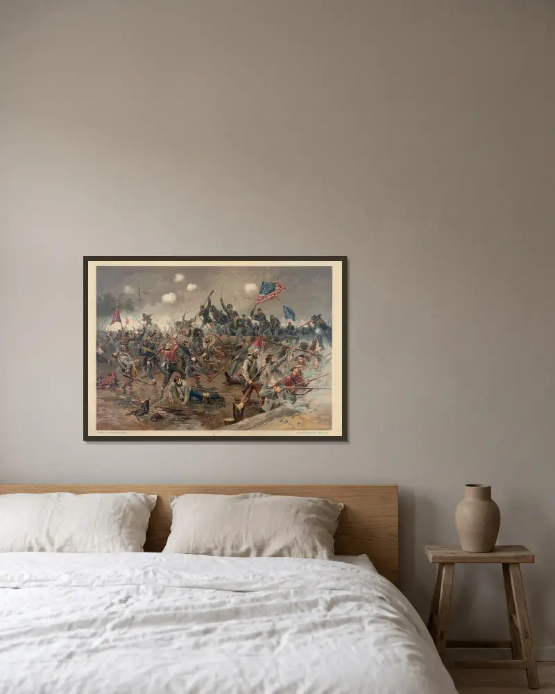 Battle of Spottsylvania av Thure de Thulstrup inramad på en vägg