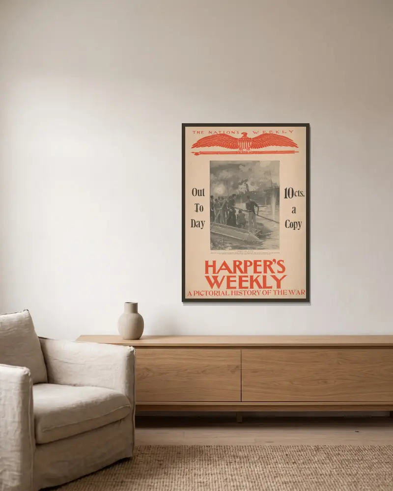 Harper’s Weekly, a pictorial history of the war av Thure de Thulstrup inramad på en vägg