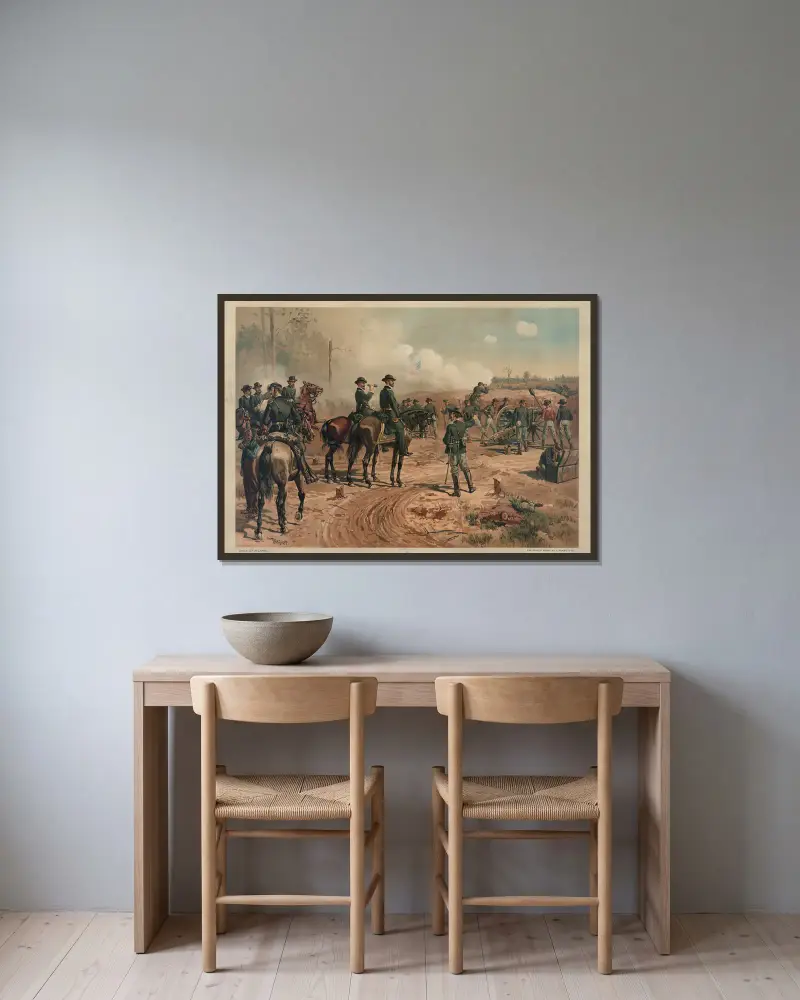 Siege of Atlanta av Thure de Thulstrup inramad på en vägg