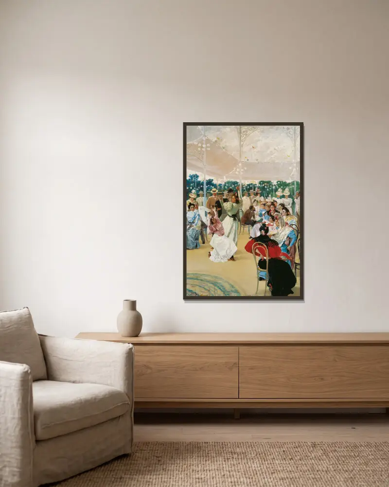 Die Messe von Córdoba von Julio Romero De Torres gerahmt an einer Wand
