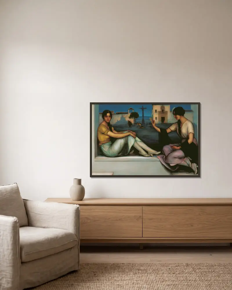 Die Wahrsagerin von Julio Romero De Torres gerahmt an einer Wand