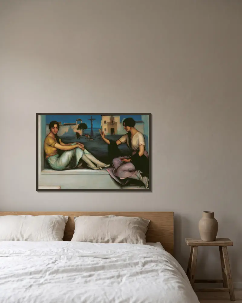 Die Wahrsagerin von Julio Romero De Torres gerahmt an einer Wand