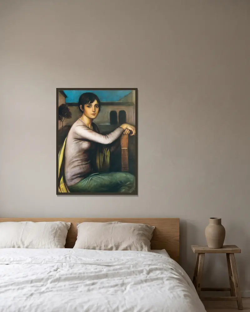 Andalusische Trauer (Melancholy) von Julio Romero De Torres gerahmt an einer Wand