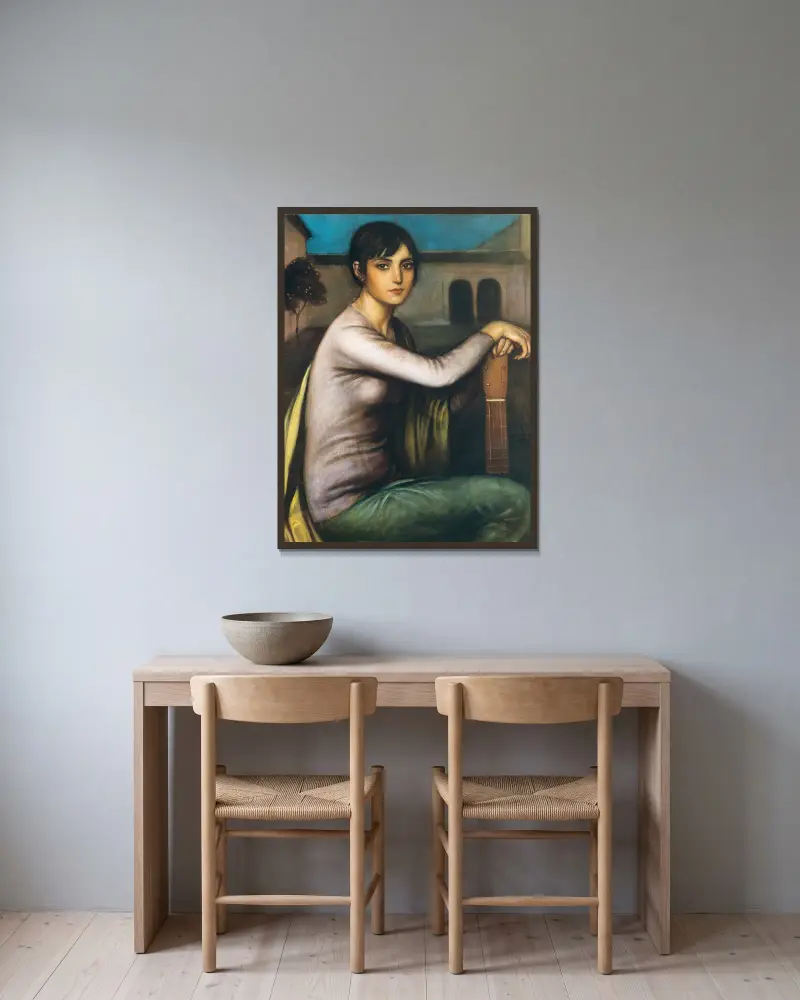 Andalusische Trauer (Melancholy) von Julio Romero De Torres gerahmt an einer Wand