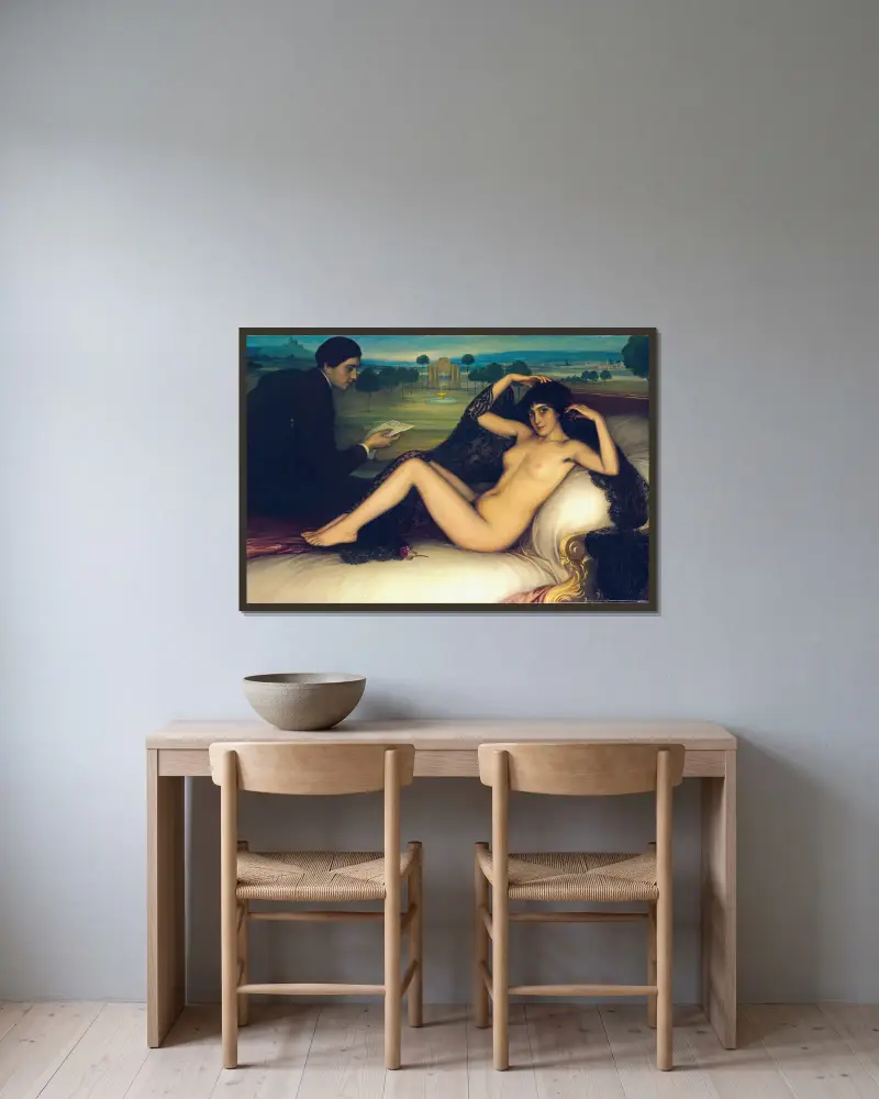 Venus of Poetry av Julio Romero De Torres inramad på en vägg
