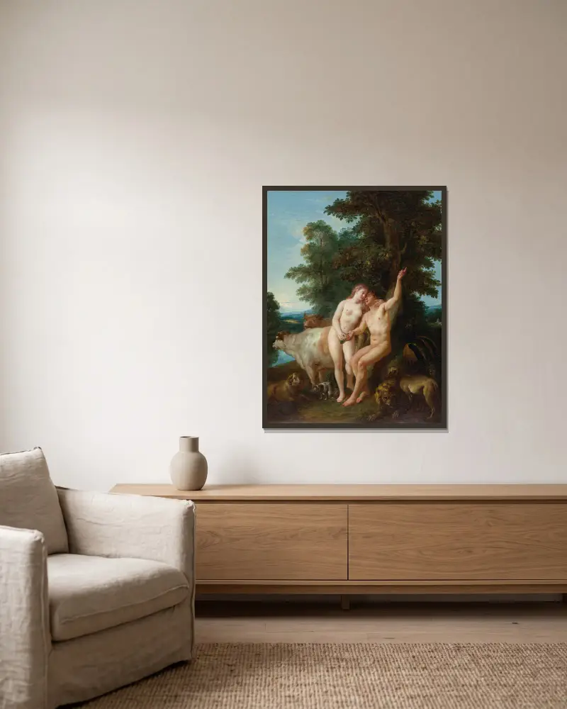 Adam und Eva von Jean-François de Troy gerahmt an einer Wand