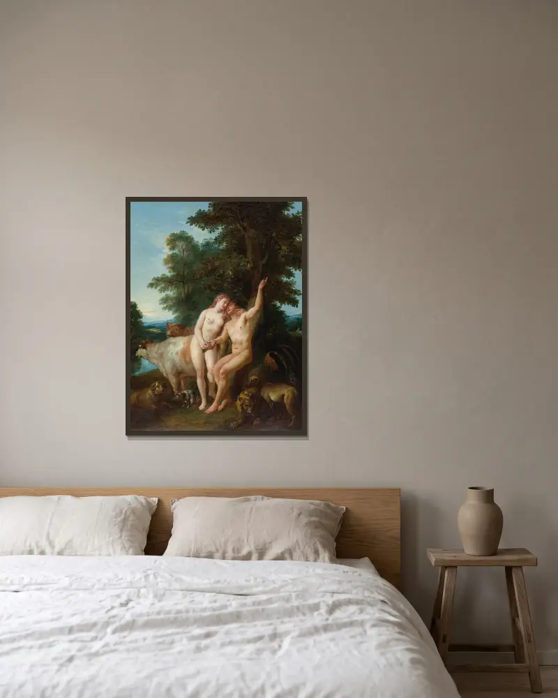 Adam und Eva von Jean-François de Troy gerahmt an einer Wand