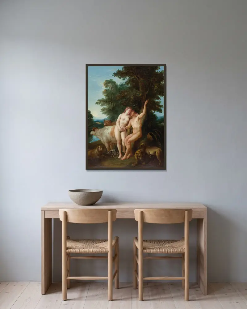 Adam und Eva von Jean-François de Troy gerahmt an einer Wand