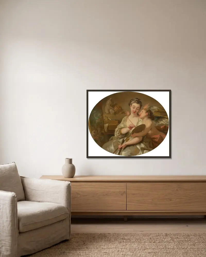 Allegory of painting av Jean-François de Troy inramad på en vägg