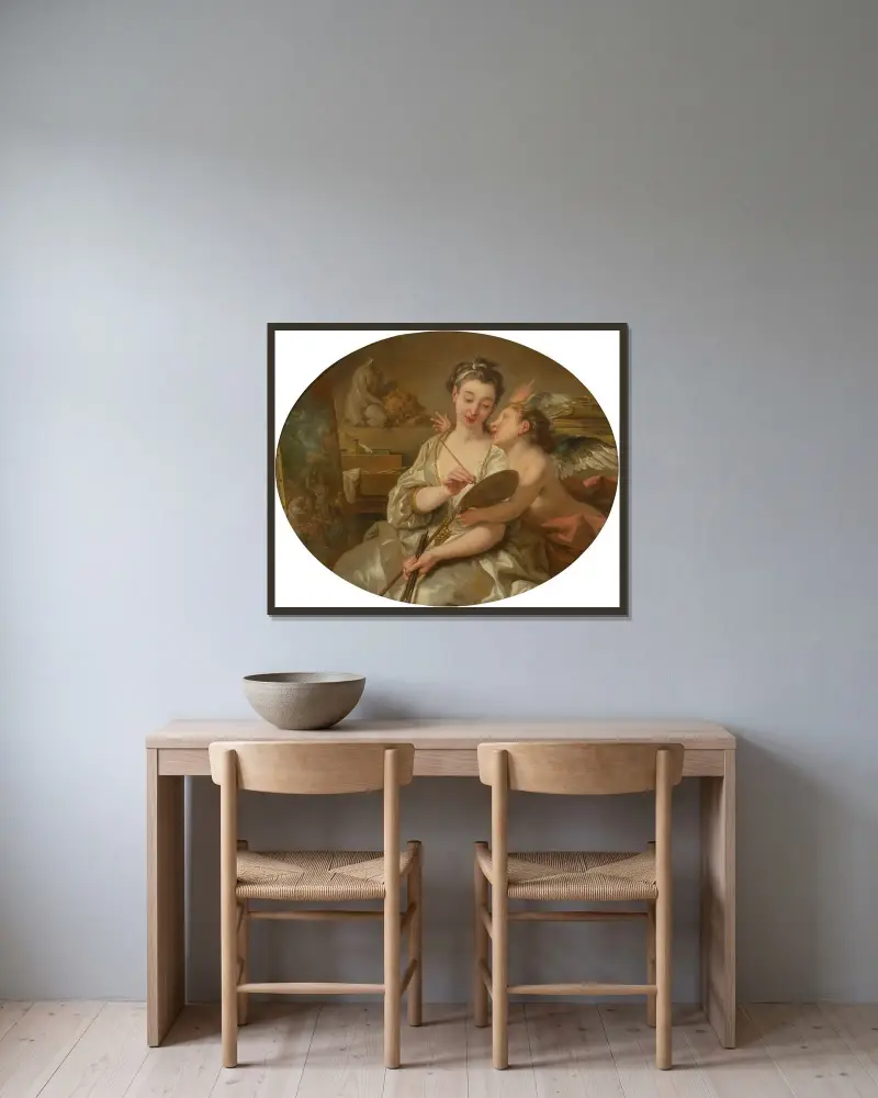 Allegory of painting av Jean-François de Troy inramad på en vägg