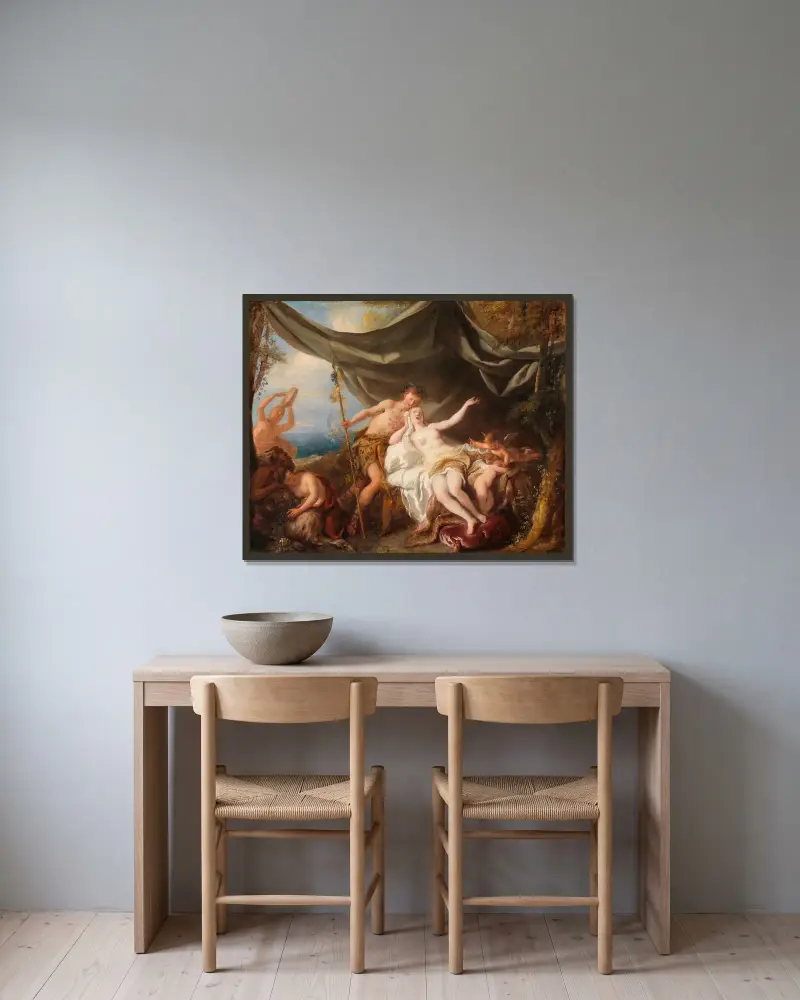 Bacchus och Ariadne av Jean-François de Troy inramad på en vägg