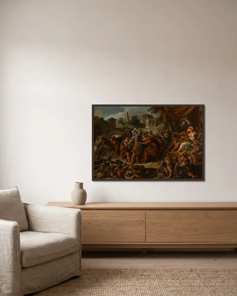 Le Combat des soldats nés des dents du serpent av Jean-François de Troy inramad på en vägg