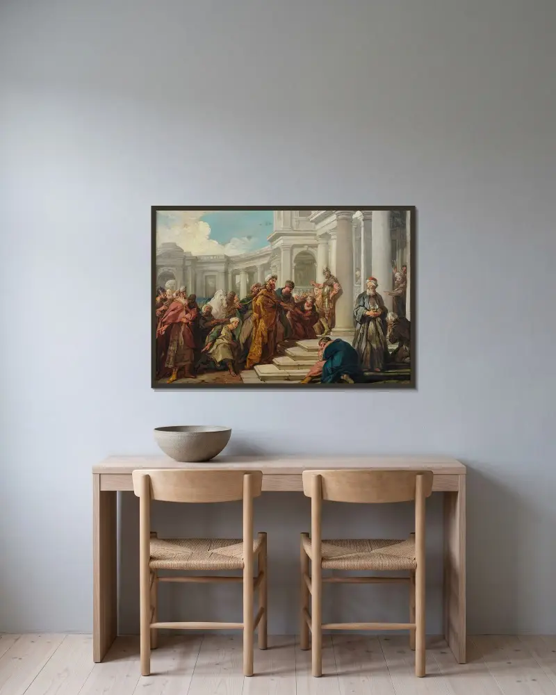 Mordokais förakt av Jean-François de Troy inramad på en vägg