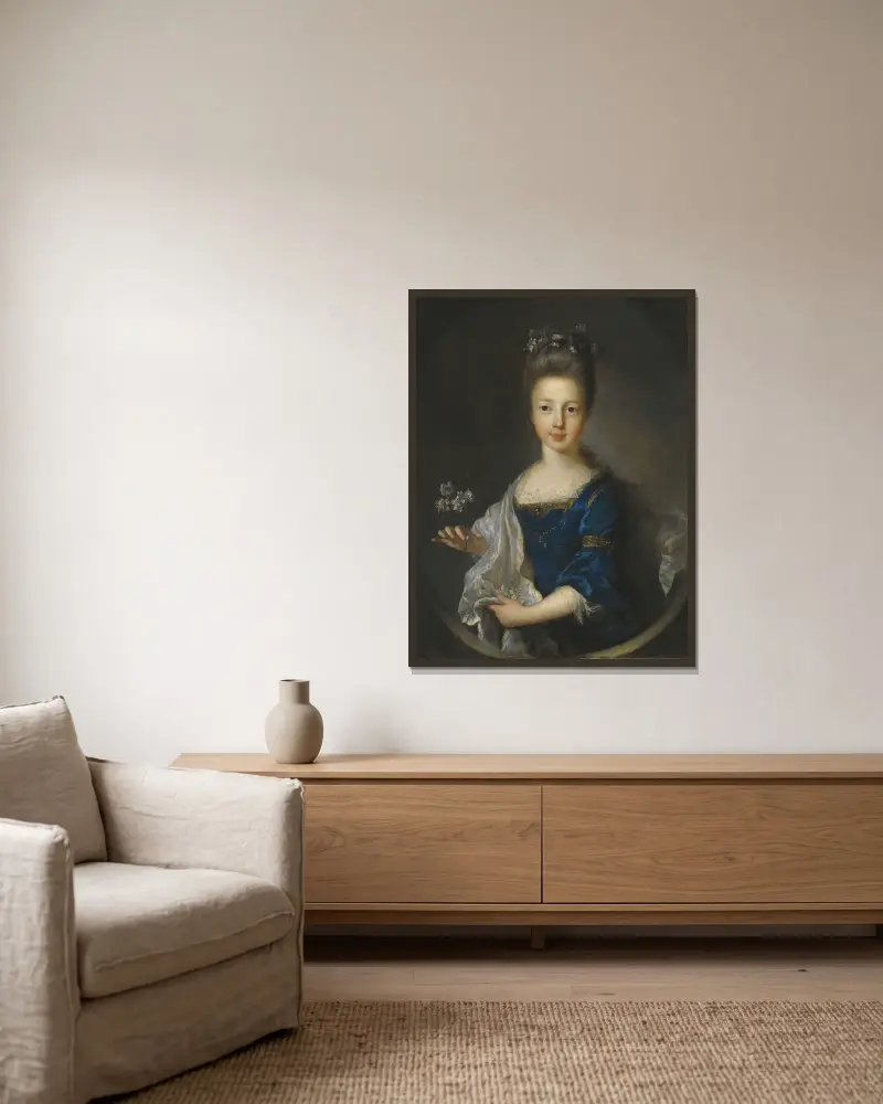 Portrait Of Princess Luisa Maria Theresa Stuart (1692-1712) av Jean-François de Troy inramad på en vägg
