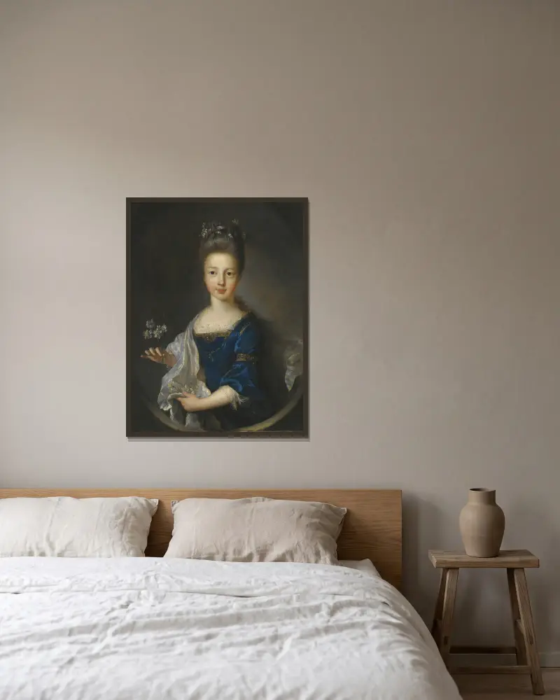 Portrait Of Princess Luisa Maria Theresa Stuart (1692-1712) av Jean-François de Troy inramad på en vägg
