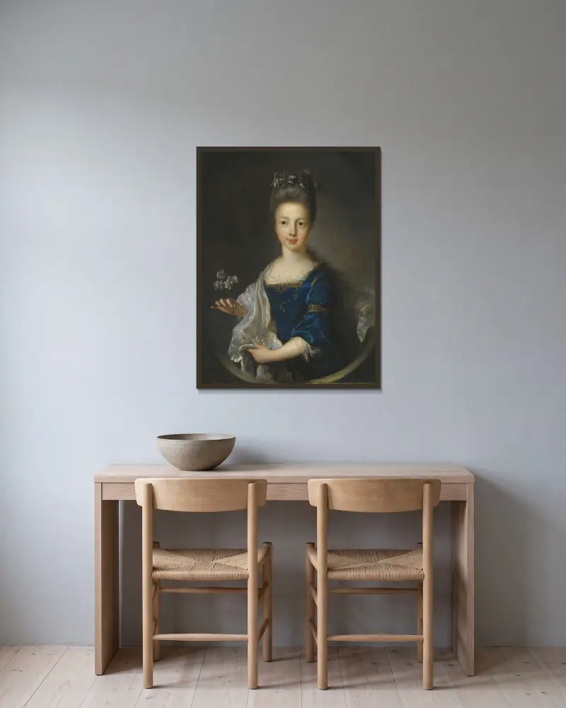 Portrait Of Princess Luisa Maria Theresa Stuart (1692-1712) av Jean-François de Troy inramad på en vägg