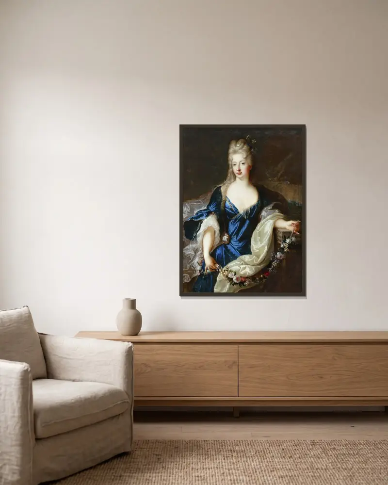 Porträt von Suzanne-Henriette de Lorraine-Elbeuf, Herzogin von Mantua-Gonzaga von Jean-François de Troy gerahmt an einer Wand