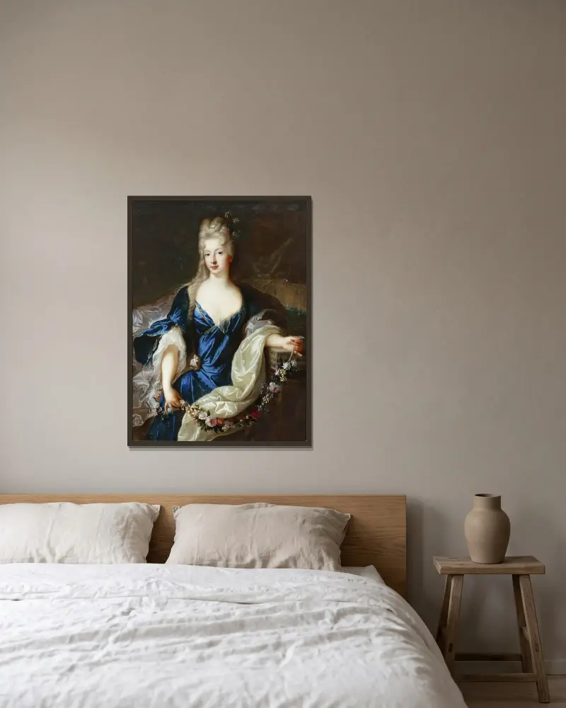Porträt von Suzanne-Henriette de Lorraine-Elbeuf, Herzogin von Mantua-Gonzaga von Jean-François de Troy gerahmt an einer Wand