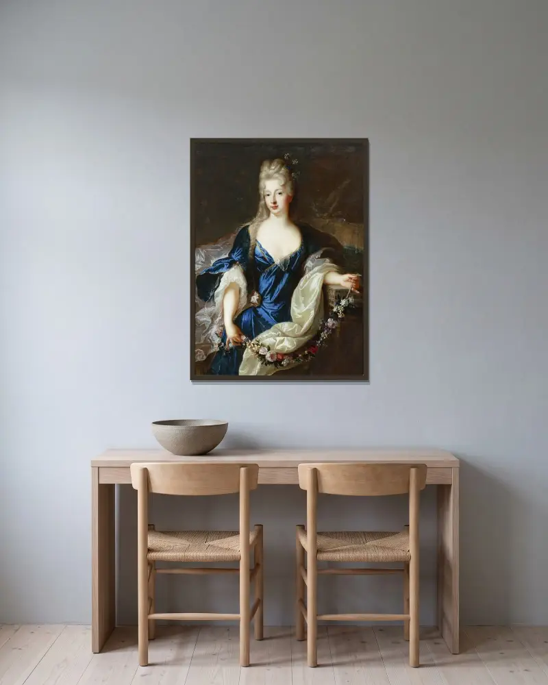 Porträt von Suzanne-Henriette de Lorraine-Elbeuf, Herzogin von Mantua-Gonzaga von Jean-François de Troy gerahmt an einer Wand