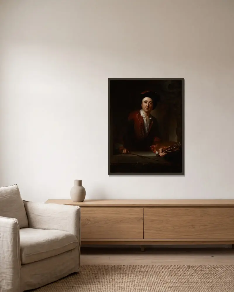 Självporträtt av Jean-François de Troy inramad på en vägg