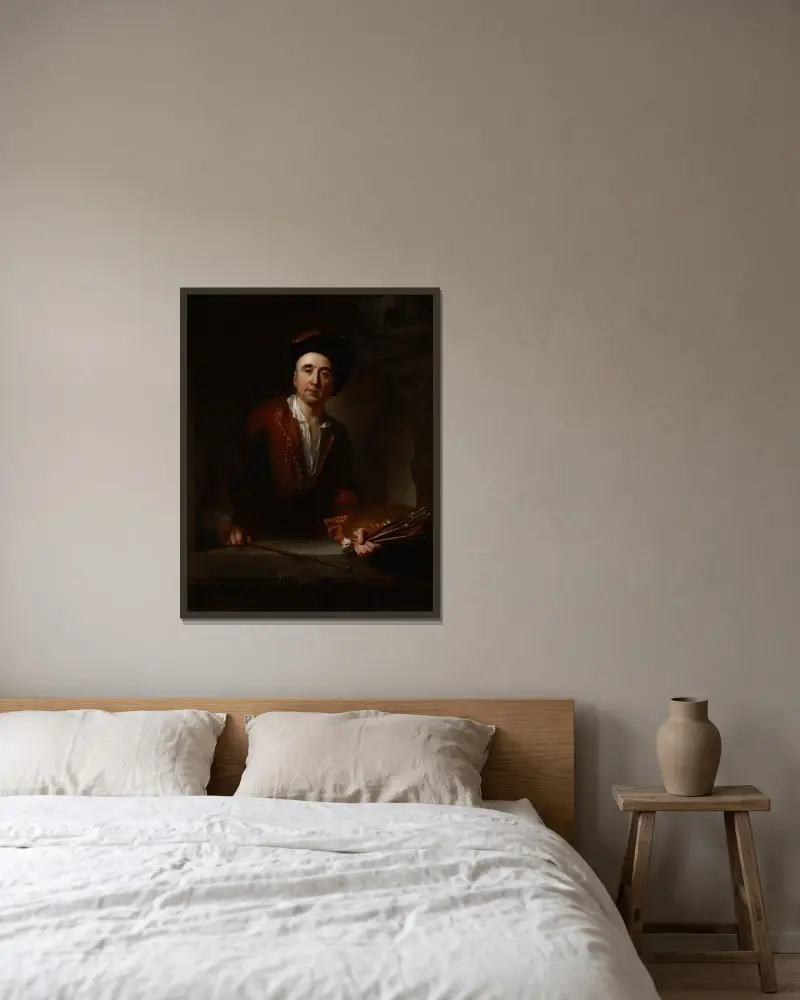 Självporträtt av Jean-François de Troy inramad på en vägg