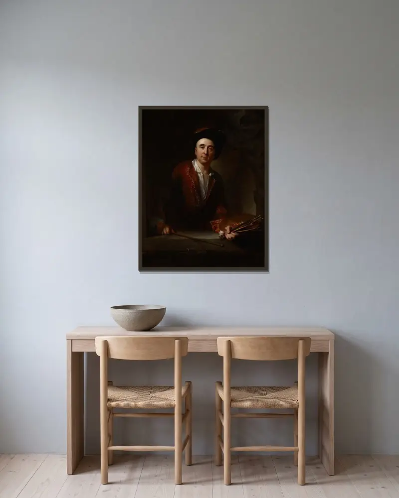 Självporträtt av Jean-François de Troy inramad på en vägg