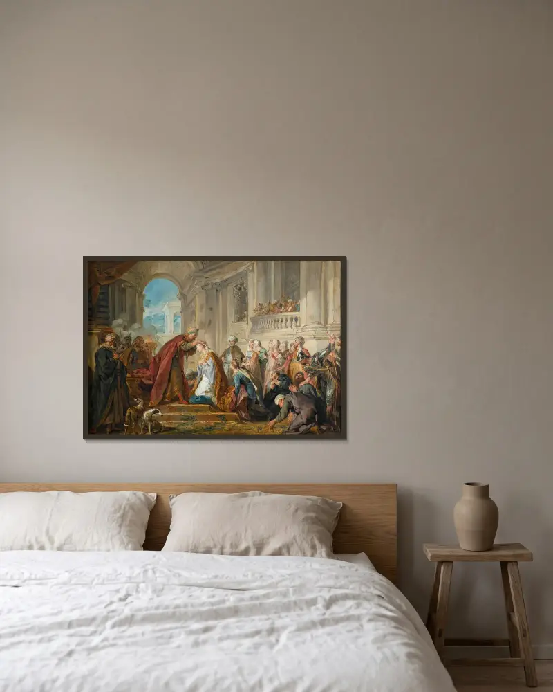 Esters kröning av Jean-François de Troy inramad på en vägg