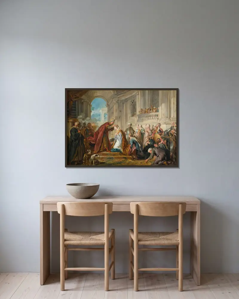 Esters kröning av Jean-François de Troy inramad på en vägg
