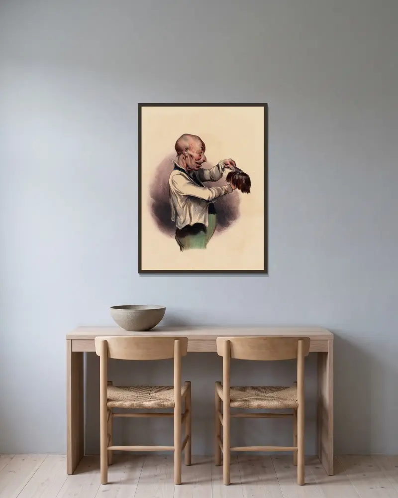 Słynna peruka, Charles-Joseph Traviès de Villers w ramie na ścianie