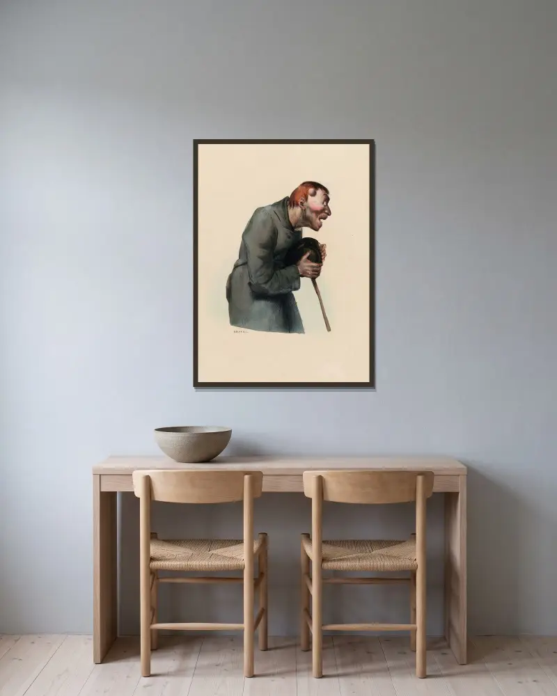 Der Bettler von Charles-Joseph Traviès de Villers gerahmt an einer Wand