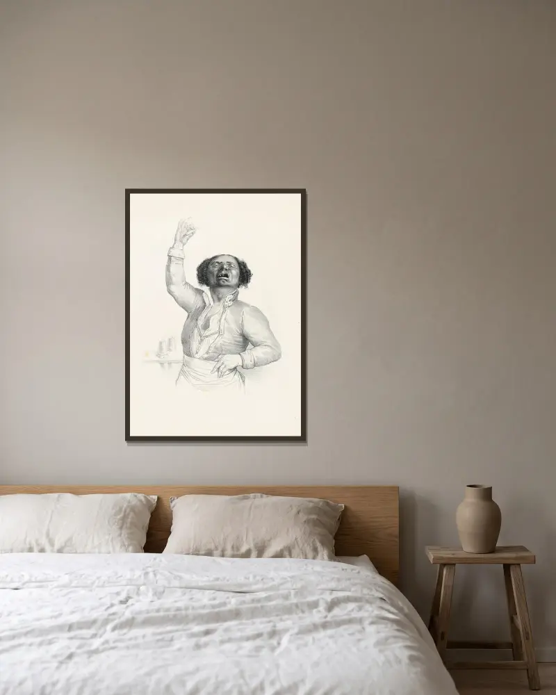 Hier ist sie für 2 Sous, sie heilt Hühneraugen und bewahrt die Zähne von Charles-Joseph Traviès de Villers gerahmt an einer Wand