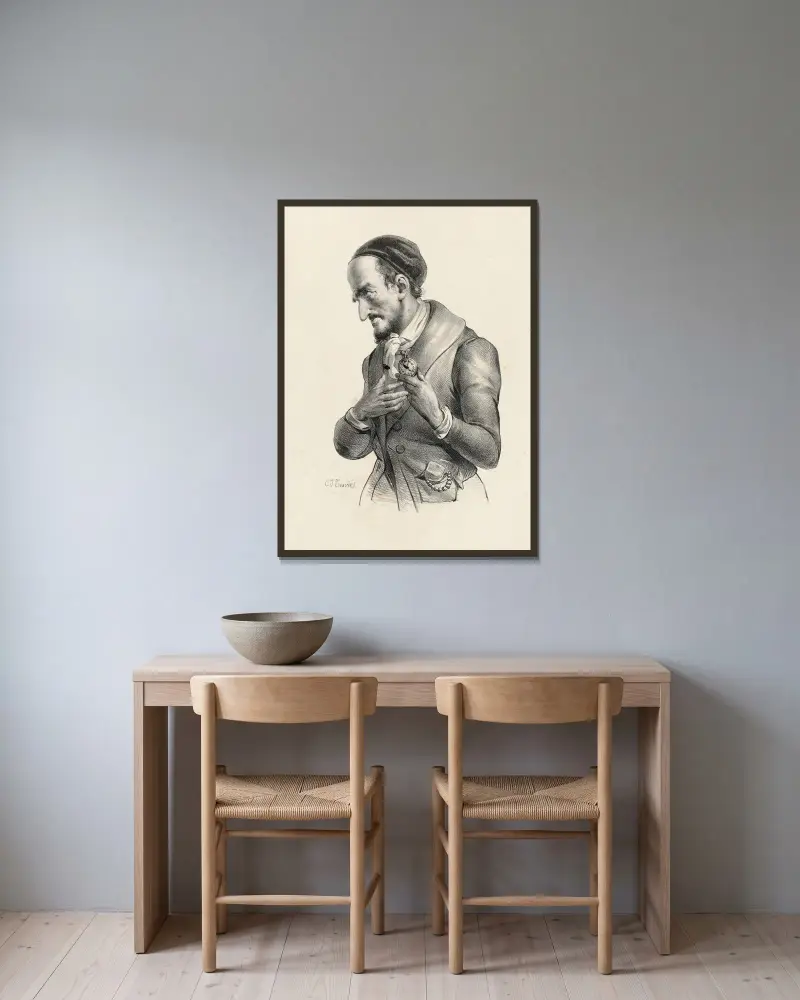 Ett barn från Israel av Charles-Joseph Traviès de Villers inramad på en vägg
