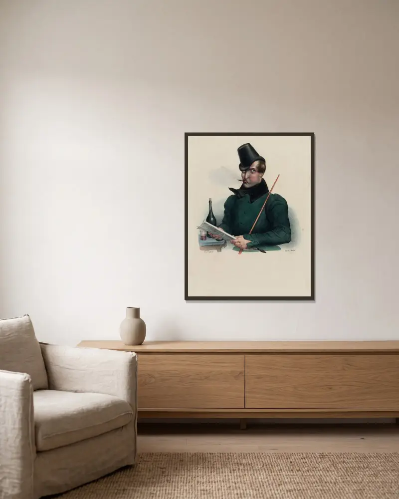 En student som gör sin rätt på Estaminet av Charles-Joseph Traviès de Villers inramad på en vägg
