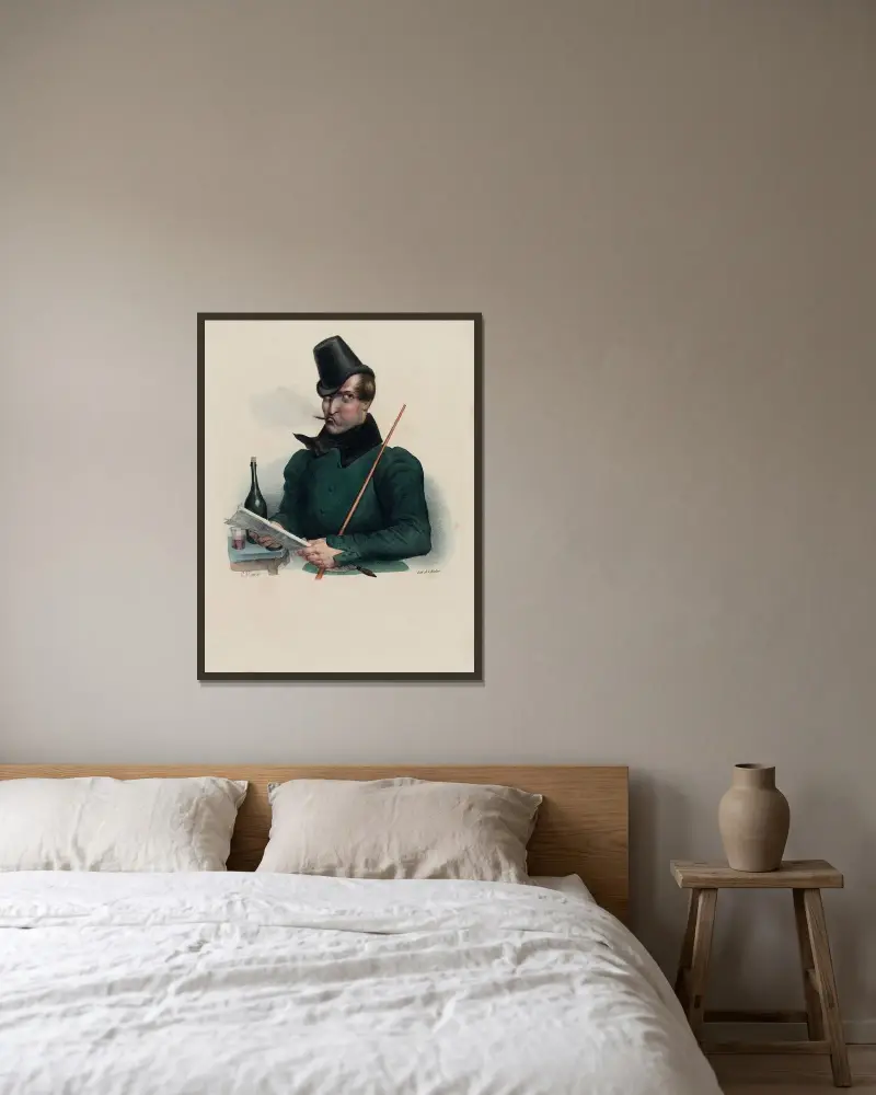 En student som gör sin rätt på Estaminet av Charles-Joseph Traviès de Villers inramad på en vägg