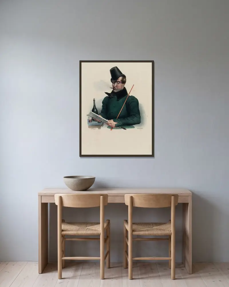 En student som gör sin rätt på Estaminet av Charles-Joseph Traviès de Villers inramad på en vägg