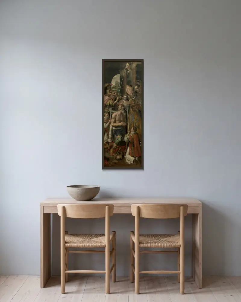 Dopet av kungen av Silene av Maerten De Vos inramad på en vägg
