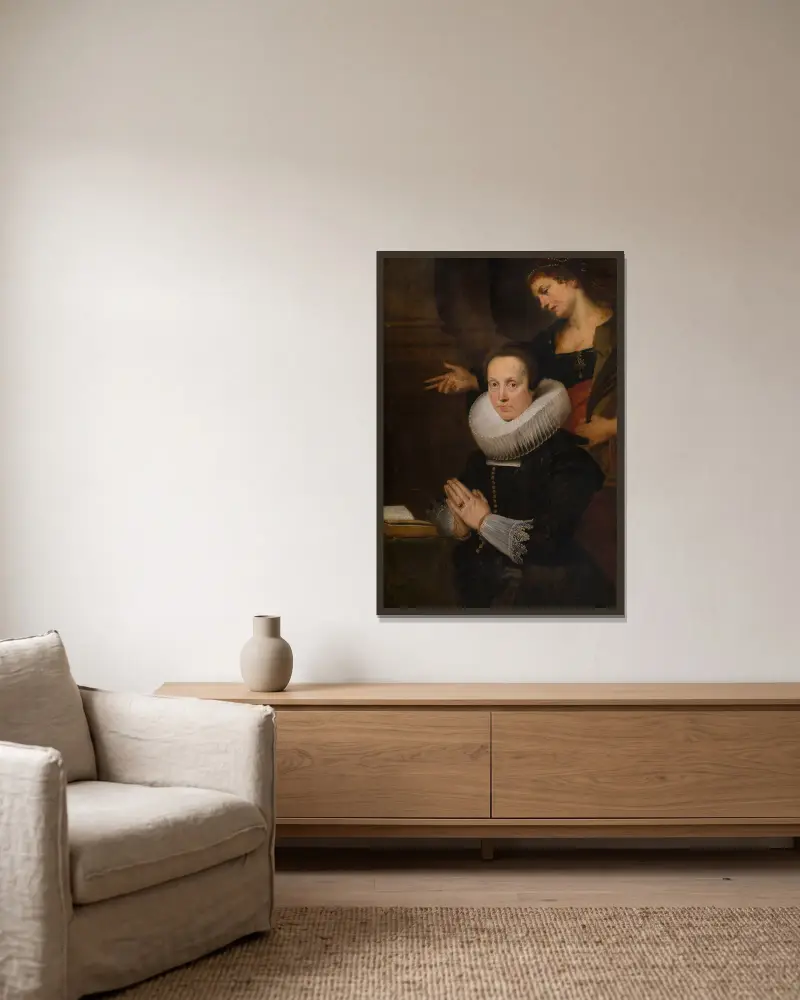 Barbara Kegeleers and Saint Barbara av Cornelis de Vos inramad på en vägg