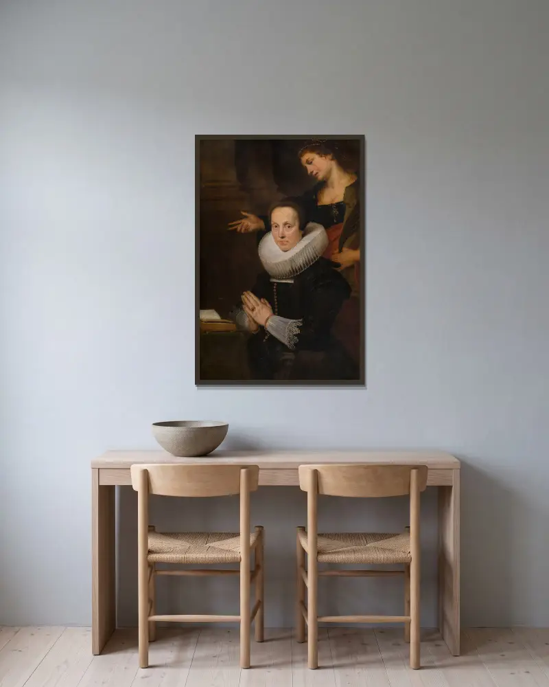 Barbara Kegeleers and Saint Barbara av Cornelis de Vos inramad på en vägg