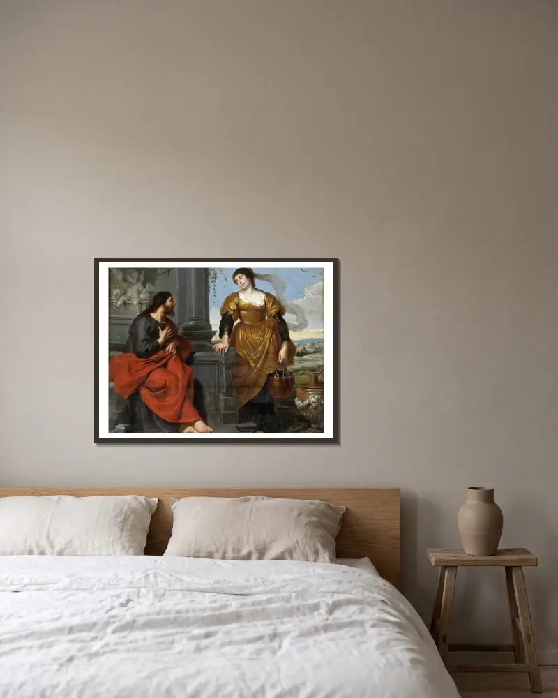 Christ and the Woman of Samaria av Cornelis de Vos inramad på en vägg