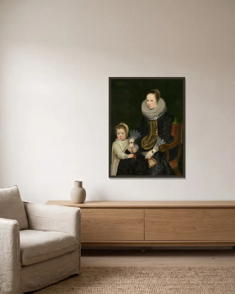 Mutter und Kind von Cornelis de Vos gerahmt an einer Wand