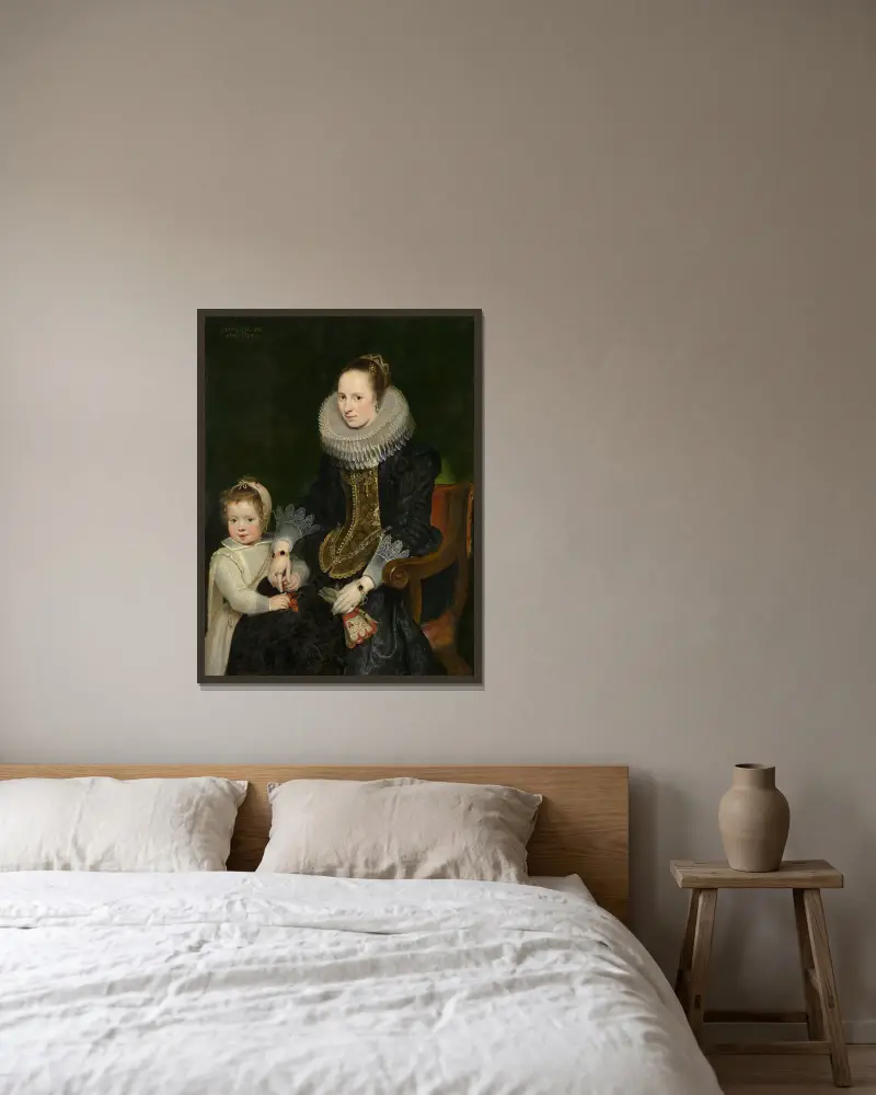 Mutter und Kind von Cornelis de Vos gerahmt an einer Wand