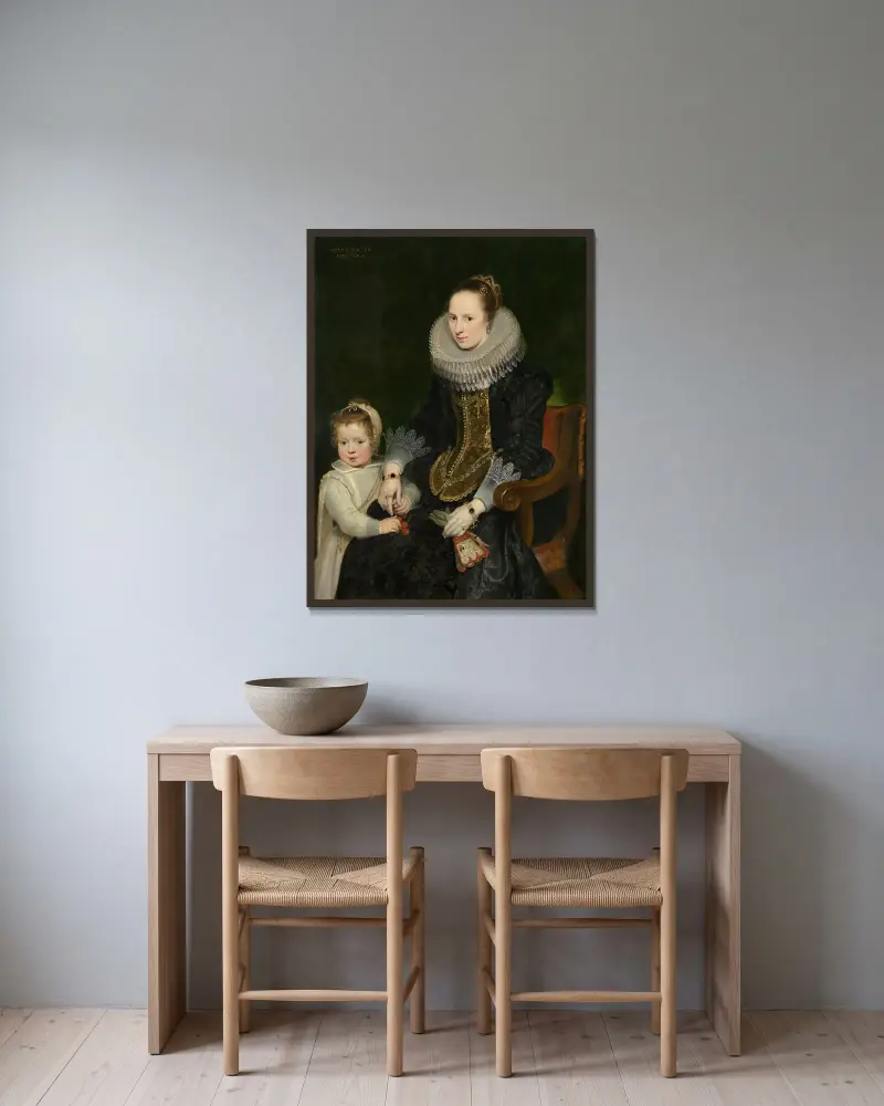 Mutter und Kind von Cornelis de Vos gerahmt an einer Wand